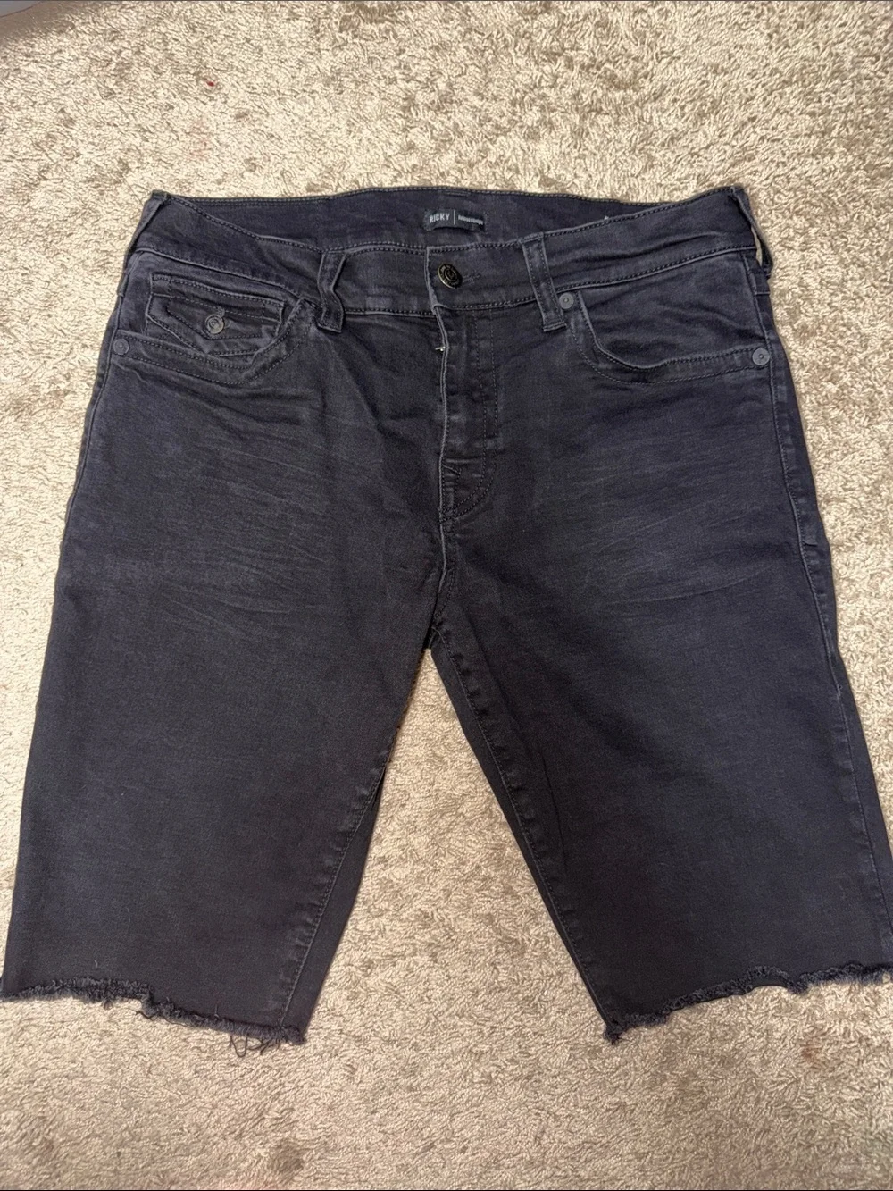 True Religion Black Raw Hem Denim Shorts
